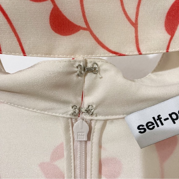 Self Portrait High Neck Printed Blouse Choker Detail Red/Ecru Size UK6/US 2 - Picture 7 of 14